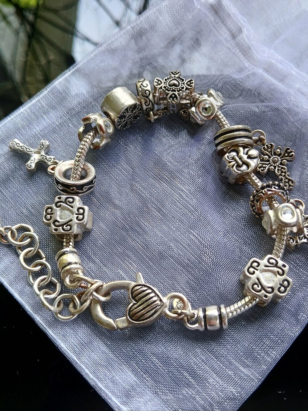 Premier Designs Charm Bracelet Silvertone Religious Cross Christian Jewelry - Picture 6 of 10